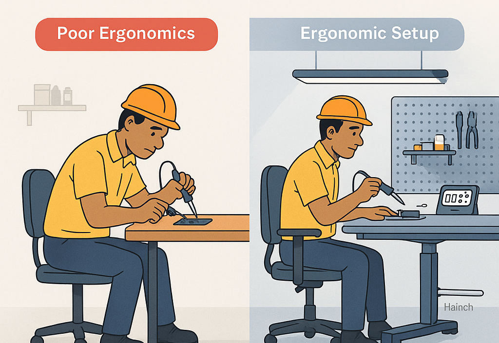 ergonomic workbench for correct body posture Improved Worker Comfort & Safety