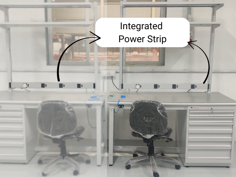 Integrated Power Strip in workstation