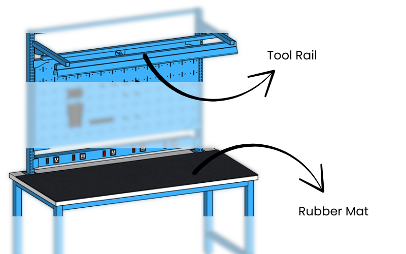 Rubber Mat and Tool Rail in workstations