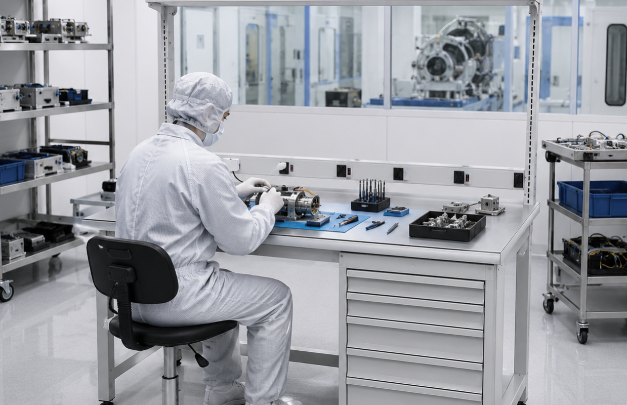 Cleanroom Controlled Assembly Zones workbench in aerospace manufacturing