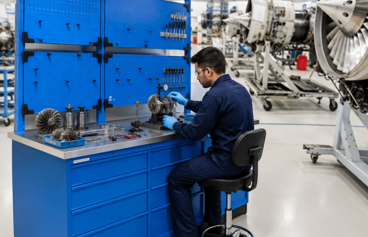 Engine Component Assembly workbench in aerospace